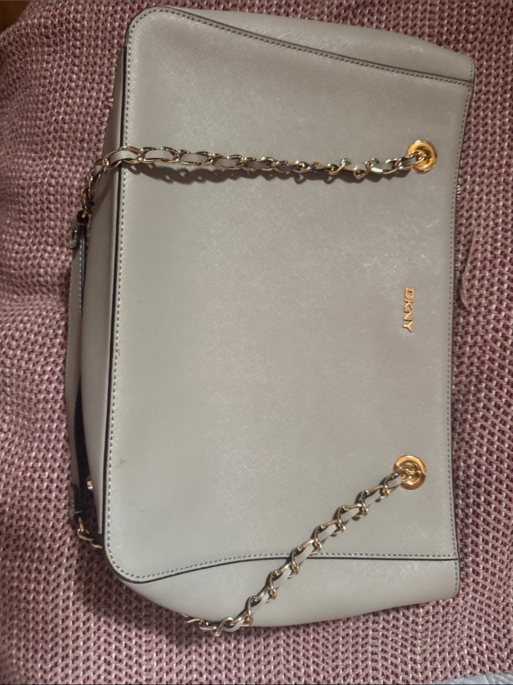 DKNY Gray Saffiano Chain Shoulder Bag with Gold Hardware